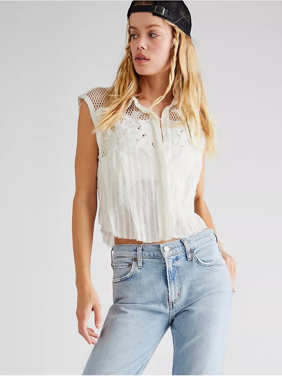Free People Tops - Free People Cream Crochet Pleated Sleeveless Camisole